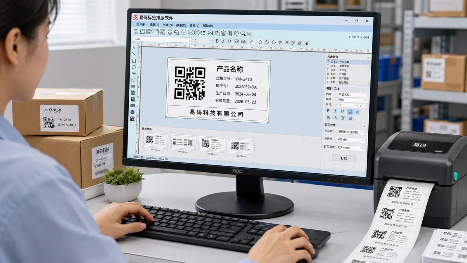 易码标签排版软件设计并输出二维码标签的应用场景示意